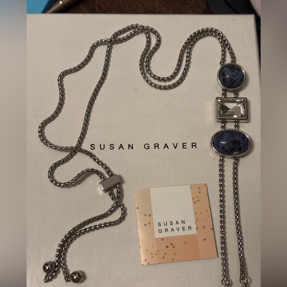 Susan Graver multi stone and crystal drop necklace with toggle closure